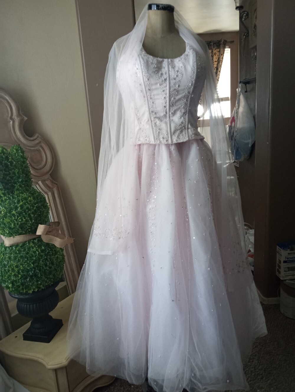 Girls Sparkle Tulle Ball Gown Dress in Blush Pink